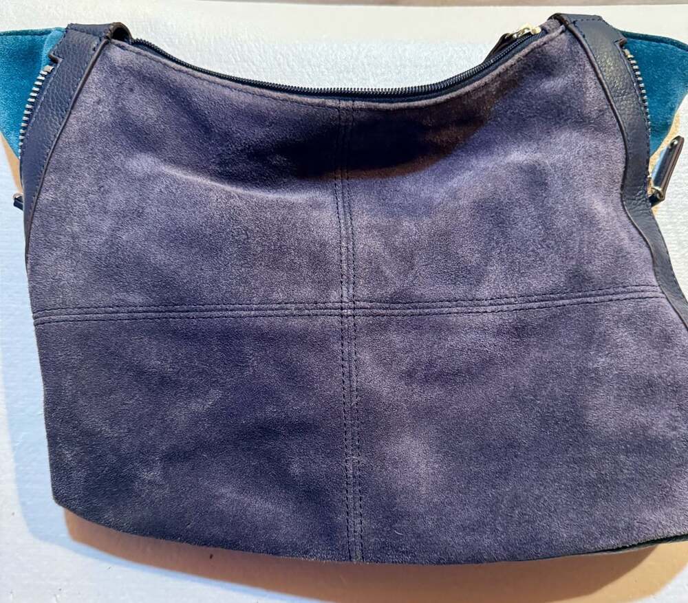 Tignanello Suede Leather Hobo Shoulder Bag Blue Slouchy Purse